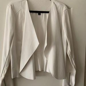 INC, BRIGHT WHITE Draped Front Faux-Leather Jacket with zipper sleeves